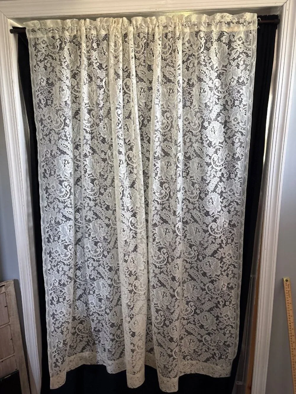 JC Penney 61Wx64L Cream Lace Curtain Panel Floral Pattern USA